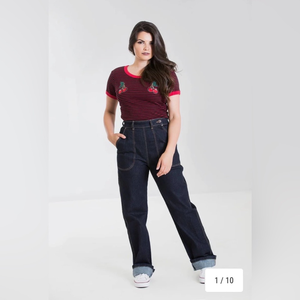Hell Bunny Dark Blue Weston Denim Trousers